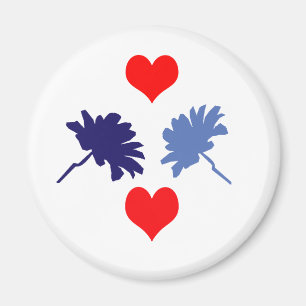 Red Hearts och Blåa blommor Magnet