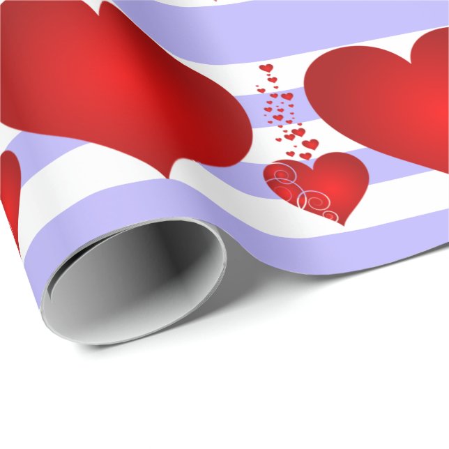 Red Hearts och Lila och White Rand Presentpapper (Rullad Hörn)