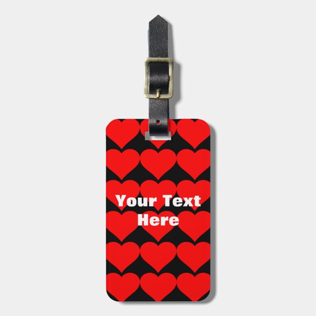 Red Hearts on Black Background Luggage Taggs Bagagebricka (Vertikal Framsida)