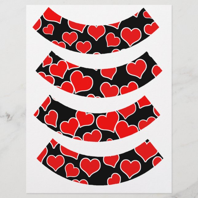 Red Hearts on Black Cupkakor Liners/Wrappers (Framsida)