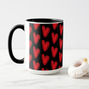 Red Hearts on Black Mugg