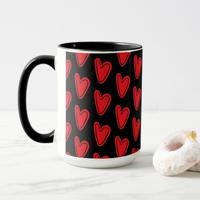 Red Hearts on Black Mugg (Med munk)