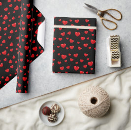 Red Hearts on Black Presentpapper