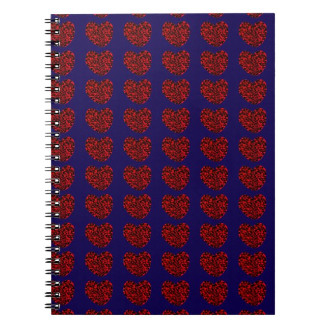 Red Hearts on Blue Spiral Notebook Anteckningsbok (Framsidan)