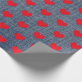 Red Hearts on Denim Wrapping Papper Presentpapper