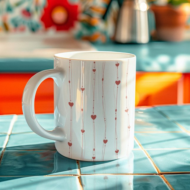 Red Hearts on Rosett band Seamless Mönster Valenti Kaffemugg (Skapare uppladdad)