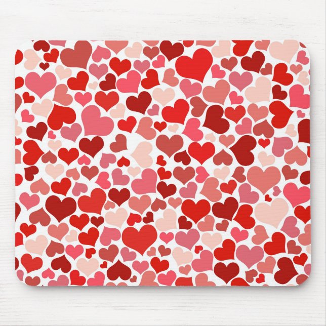 Red Hearts on White Mousepad Musmatta (Framsidan)