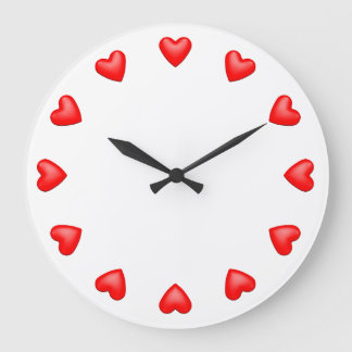 Red Hearts on White Stor Klocka