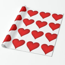 Red Hearts on White Wrapping Papper