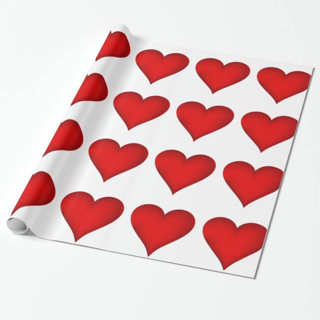 Red Hearts on White Wrapping Papper Presentpapper (Utrullad)