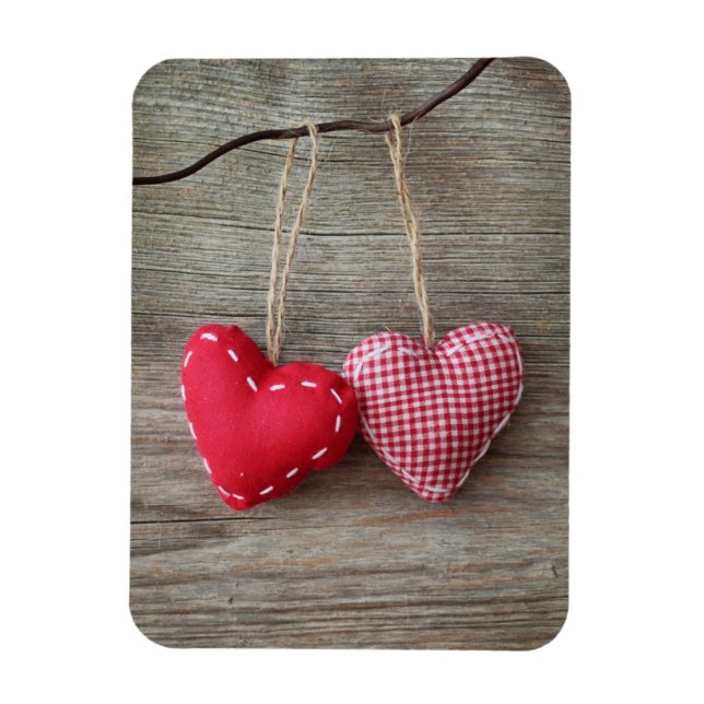 Red Hearts on Wooden Bord 2 Magnet (Vertikal)