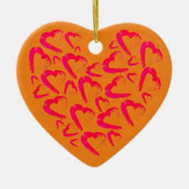 Red Hearts Orange Ceramic Ornament