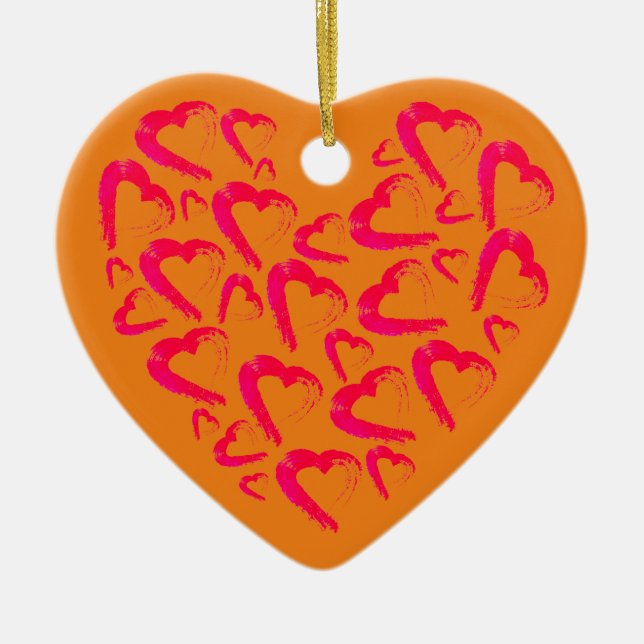 Red Hearts Orange Ceramic Ornament (Framsidan)