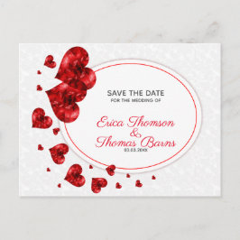 Red Hearts over White Damask Meddelande Vykort