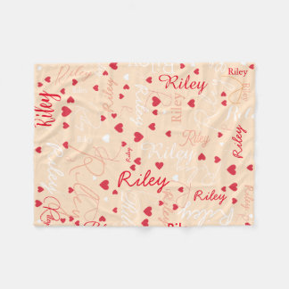 Red Hearts Pale Peach Romantic Girly Fleecefilt