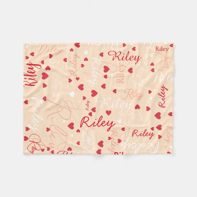 Red Hearts Pale Peach Romantic Girly Fleecefilt (Framsidan (Horisontell))