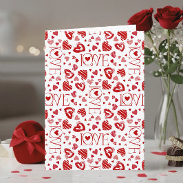 Red Hearts Pattern Love Script Happy Valentine's Kort