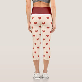 Red Hearts Pattern on Cream Background Leggings