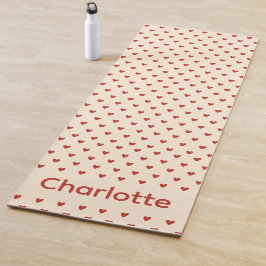 Red Hearts Pattern on Cream Background Yoga Mat