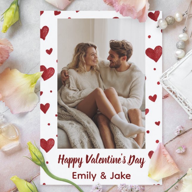 Red Hearts Pattern Valentine's Day Custom Card Tack Kort (Skapare uppladdad)