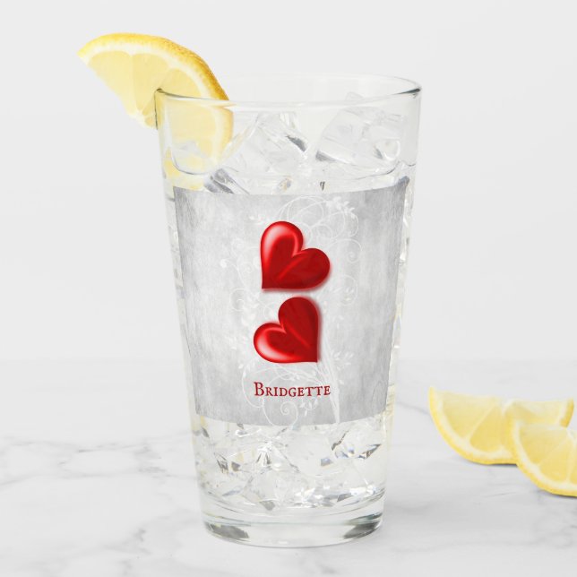 Red Hearts Personlig Glass Kopp (Framsida Ice)