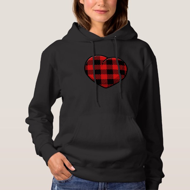 Red Hearts Plaid buffalo Valentines day School gir T Shirt (Framsida)