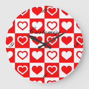 Red Hearts Psted Mönster Thunder_Cove Stor Klocka