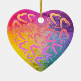 Red Hearts Rainbow Ceramic Ornament