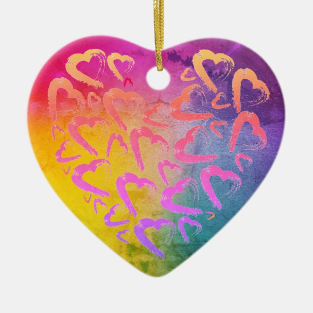 Red Hearts Rainbow Ceramic Ornament (Framsidan)