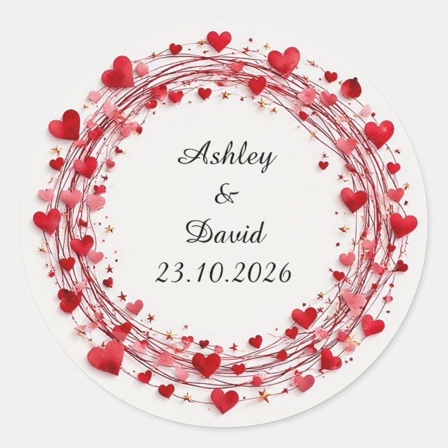 Red Hearts Ram Runt Klistermärke (Framsida)