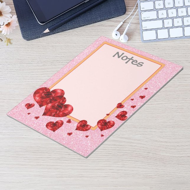 Red Hearts & Ro Glitter Large Anteckningsblock (Red Hearts & Rose Glitter Large Notepad)