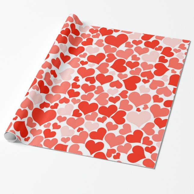 Red Hearts Romantic Kärlek Cute Girly Birthday Presentpapper (Utrullad)