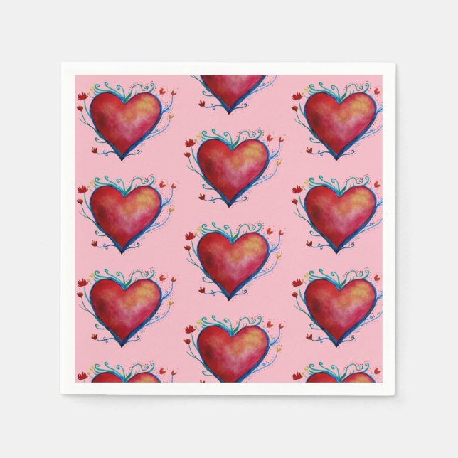 Red Hearts Rosa Bröllop Napkins Pappersservett (Framsidan)