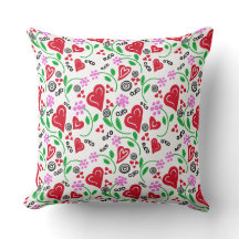 Red Hearts Rosa Flowers Dekorativ kudde