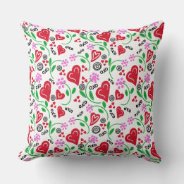 Red Hearts Rosa Flowers Dekorativ kudde