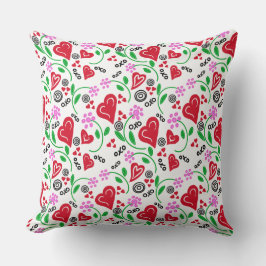 Red Hearts Rosa Flowers Dekorativ kudde