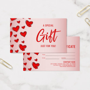 Red Hearts Rosa Valentine Day Gift Certificate Visitkort