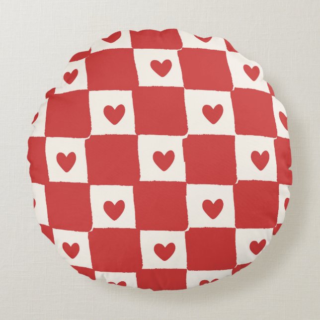 Red Hearts Rund Kudde (Framsidan)