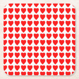 Red Hearts Seamless Pattern Underlägg Papper Kvadrat
