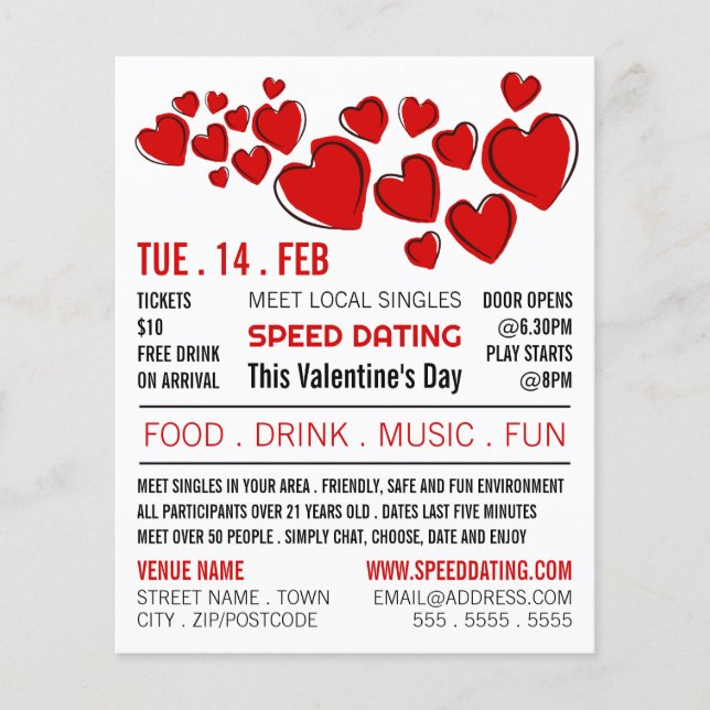 Red Hearts, Speed Dating Event Advertising Flygblad (Framsidan)