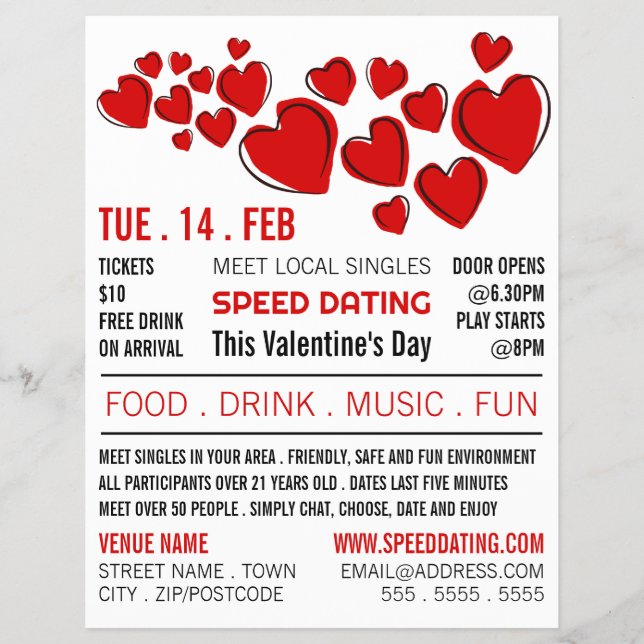 Red Hearts, Speed Dating Event Advertising Reklamblad (Framsidan)