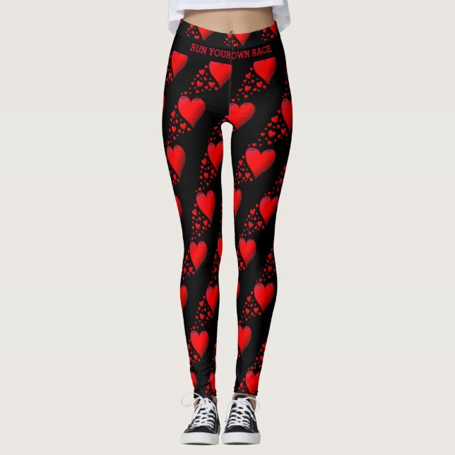 Red Hearts SPRINGA DITT TÄVLING Valentine Anpassni Leggings (Framsida)