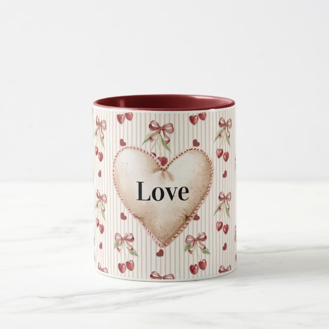 Red Hearts Stripes Cherries Bows Valentine's Day Mugg (Center)