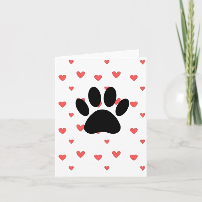 Red Hearts Teckning med Hund Paw Print Background Kort (Framsida)