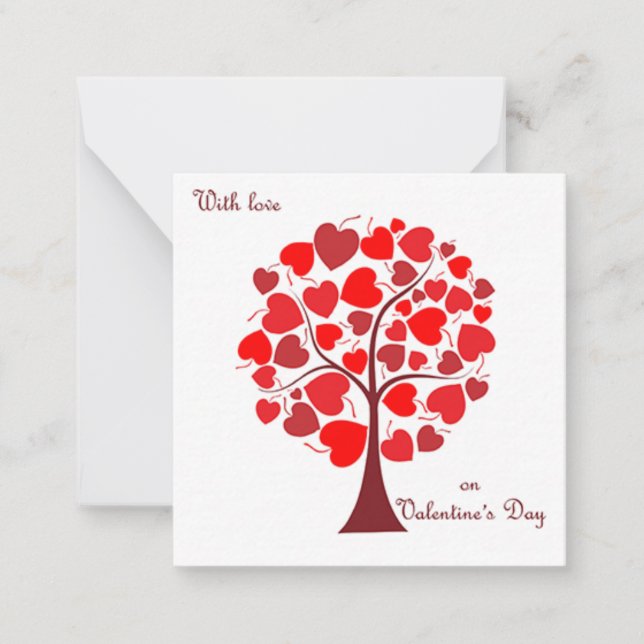 Red Hearts Träd Valentine Day Anteckningskort (Framsida)