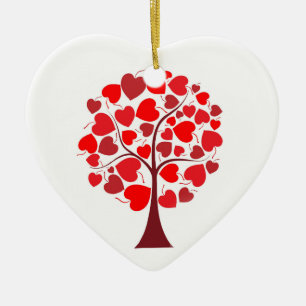 Red Hearts Träd Valentine Julgransprydnad Keramik