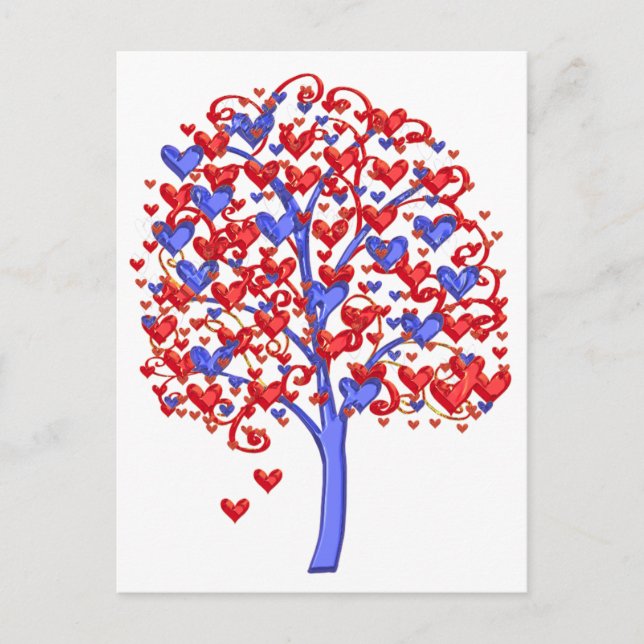 Red Hearts Träd Valentine Vykort (Framsida)