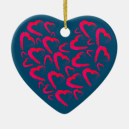 Red Hearts Turcos Ceramic Ornament