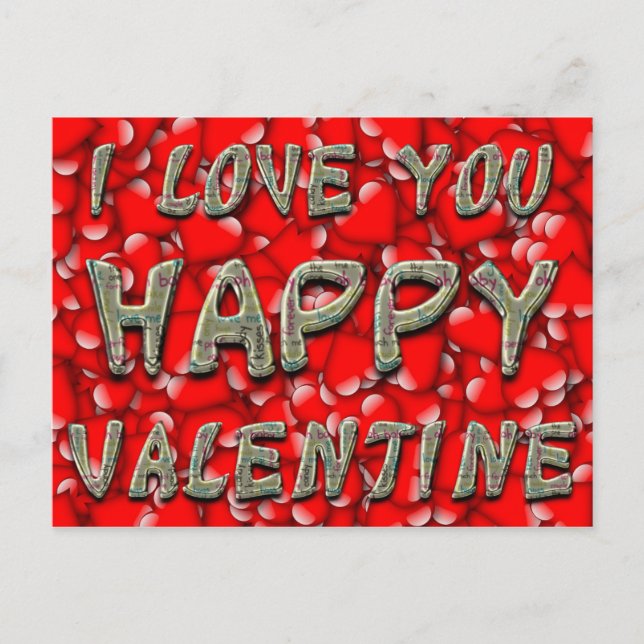 Red Hearts Typography Valentine I Kärlek You Helg Vykort (Framsida)