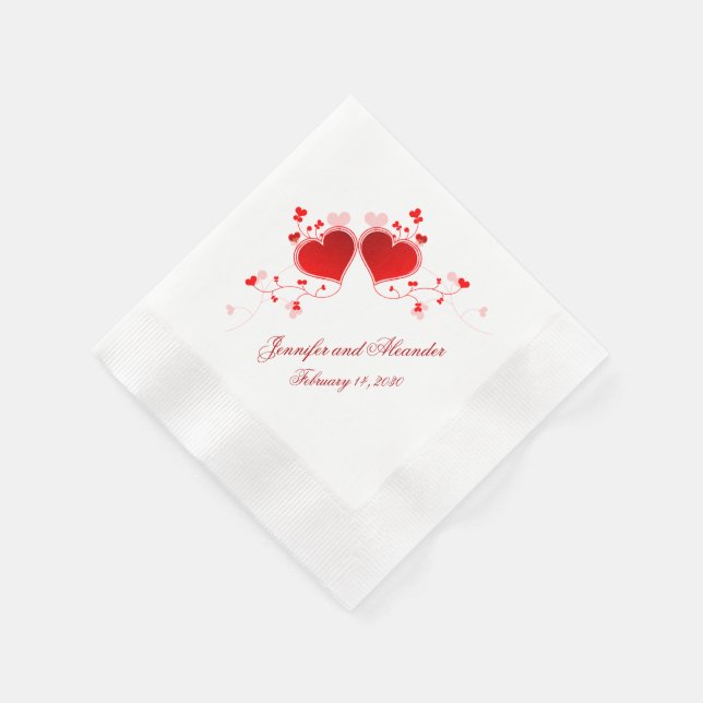 Red Hearts Valentine Day Bröllop Napkins Anpassnin Pappersservett (Hörn)